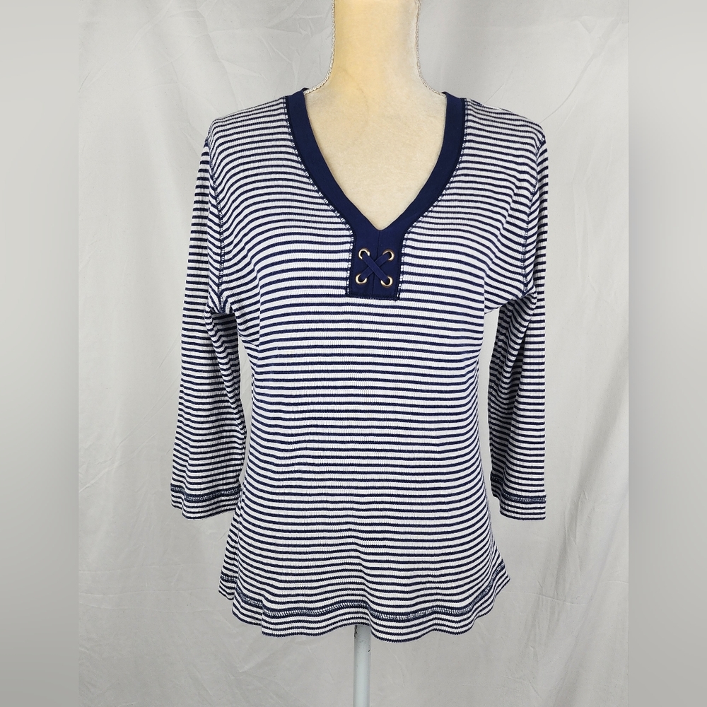 Lauren Jeans Co. Ralph Lauren Striped Thermal Knit Top Women's sz L